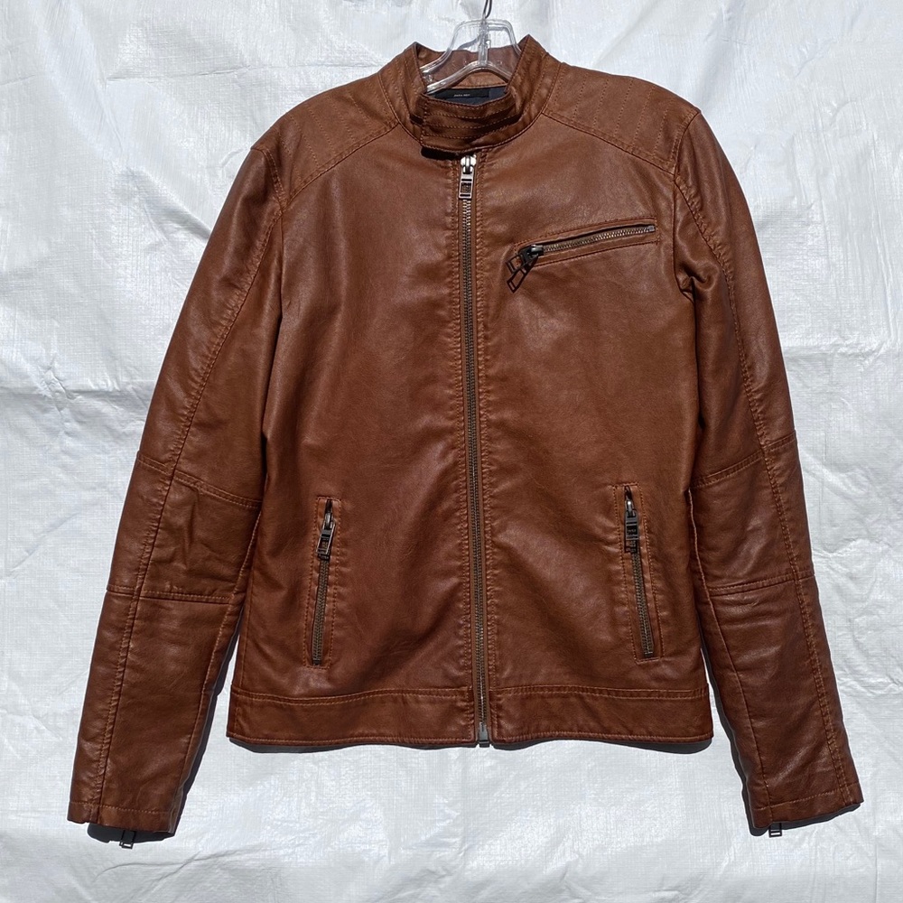 Mens Zara faux leather biker jacket